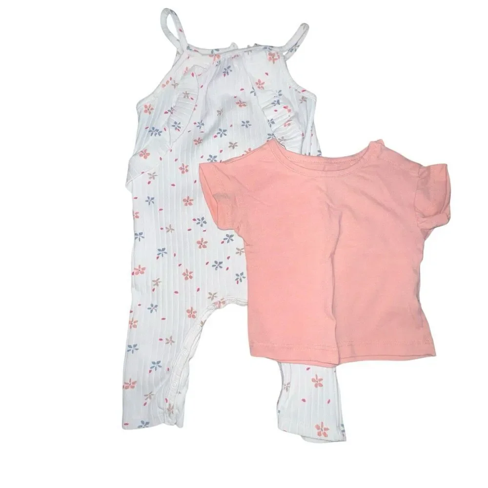 Set Of 3 Girls Baby One Piece Outfits Floral Stars 12 Months Cat & Jack Old Navy